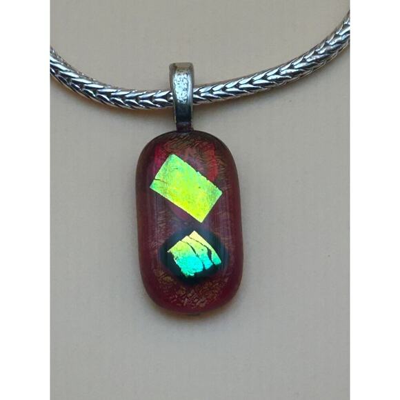 Red and Ammolite Pendant Necklace - 17" chain - Picture 1 of 3